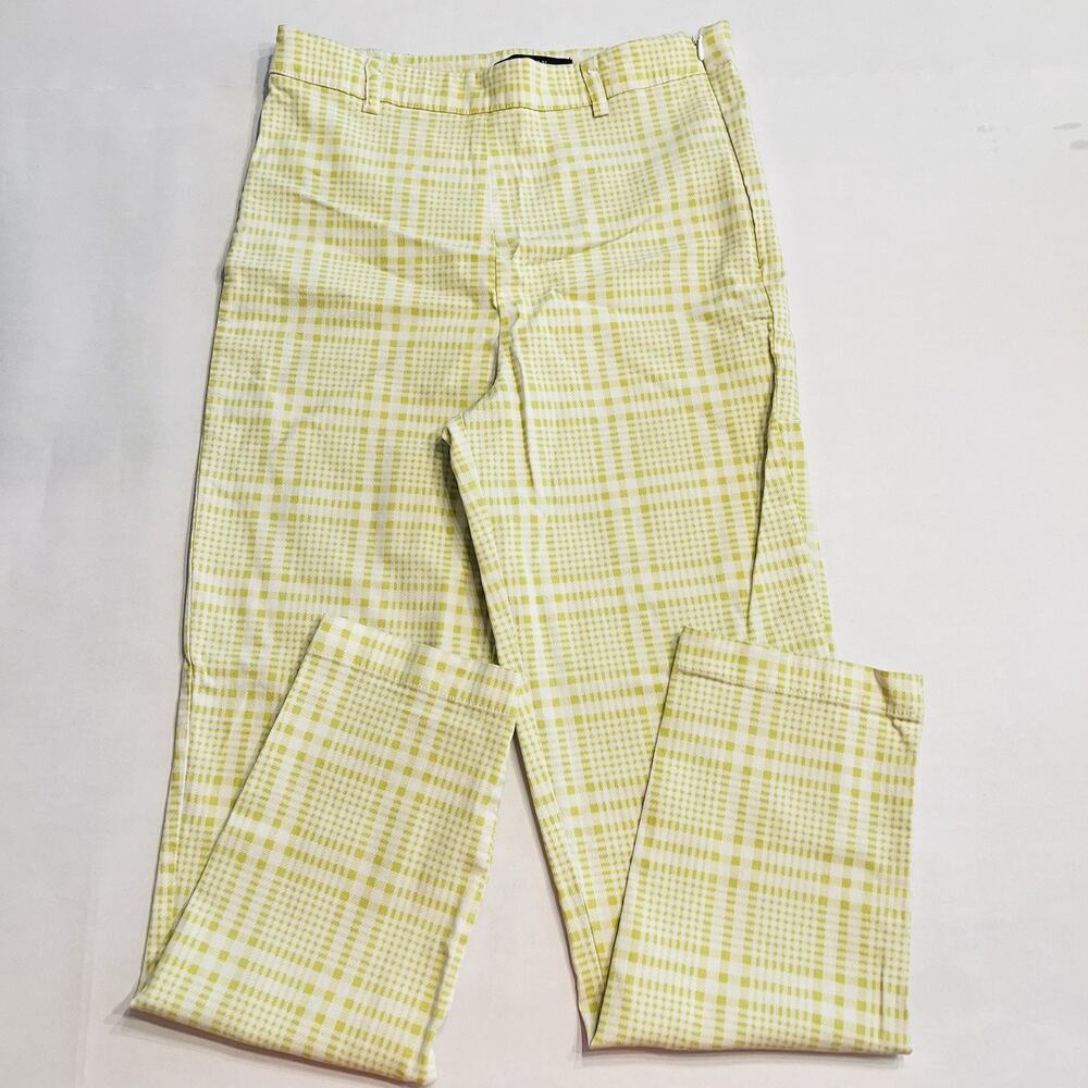 FOREVER 21 Belted Skinny Ankle Pant - Lime Green / White Medium A0135